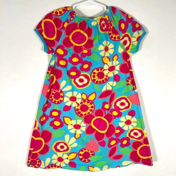 Hanna Andersson Girls' A-Line Floral Summer Dress 5-6 Blue Pink 100% Cotton - Picture 2 of 4